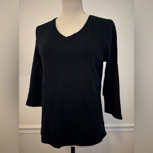 St John’s Bay 100% Cotton Black V-Neck Women's Lightweight Sweater Top Size M